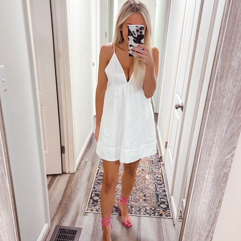 V-Neck Babydoll Mini Dress